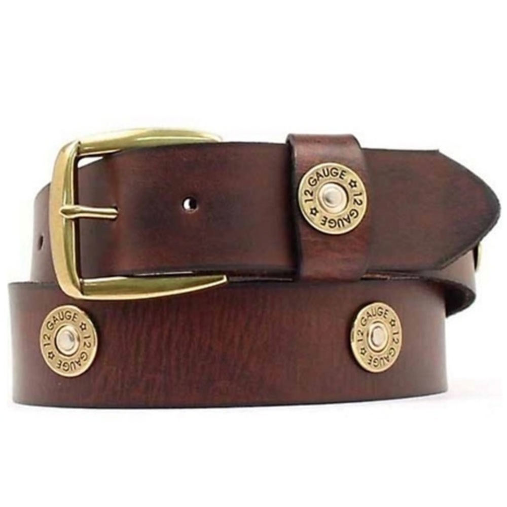 Nocona Mens Shotgun Shell Concho Bullet Leather Brass Buckle Western Cowboy Belt